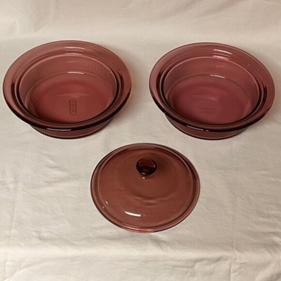 Pyrex Corning Cranberry Visions 1Qt. Casserole V-31-B Set of 2 and Lid V-1.5-C - Picture 3 of 8